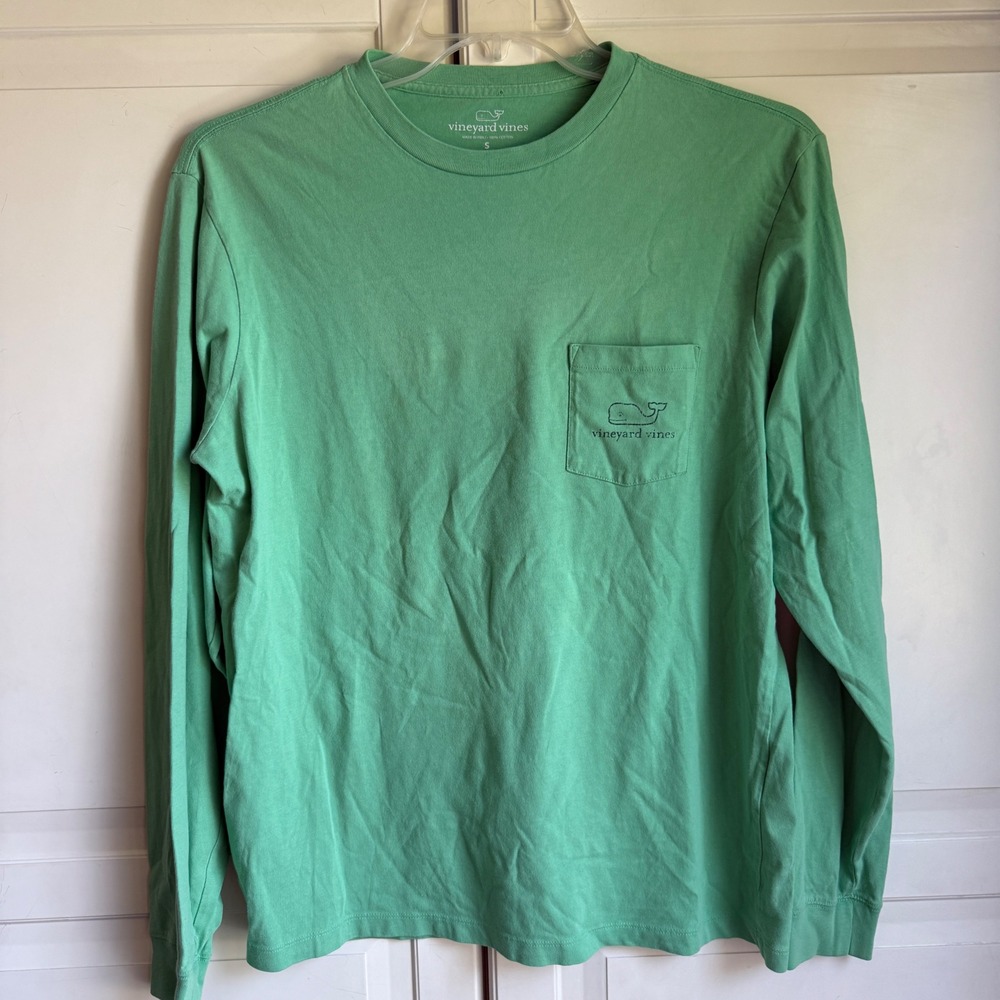 Vineyard Vines Mens Long Sleeve Pocket T-Shirt Green Whale Logo Graphic Small